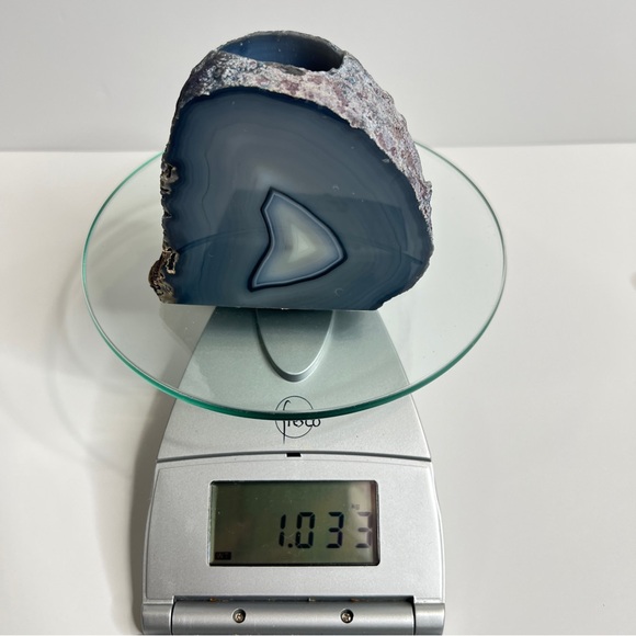 Blue Grey Agate Geode Candle Holder Half Polished Home Decor Gemstone Rock - Picture 12 of 13